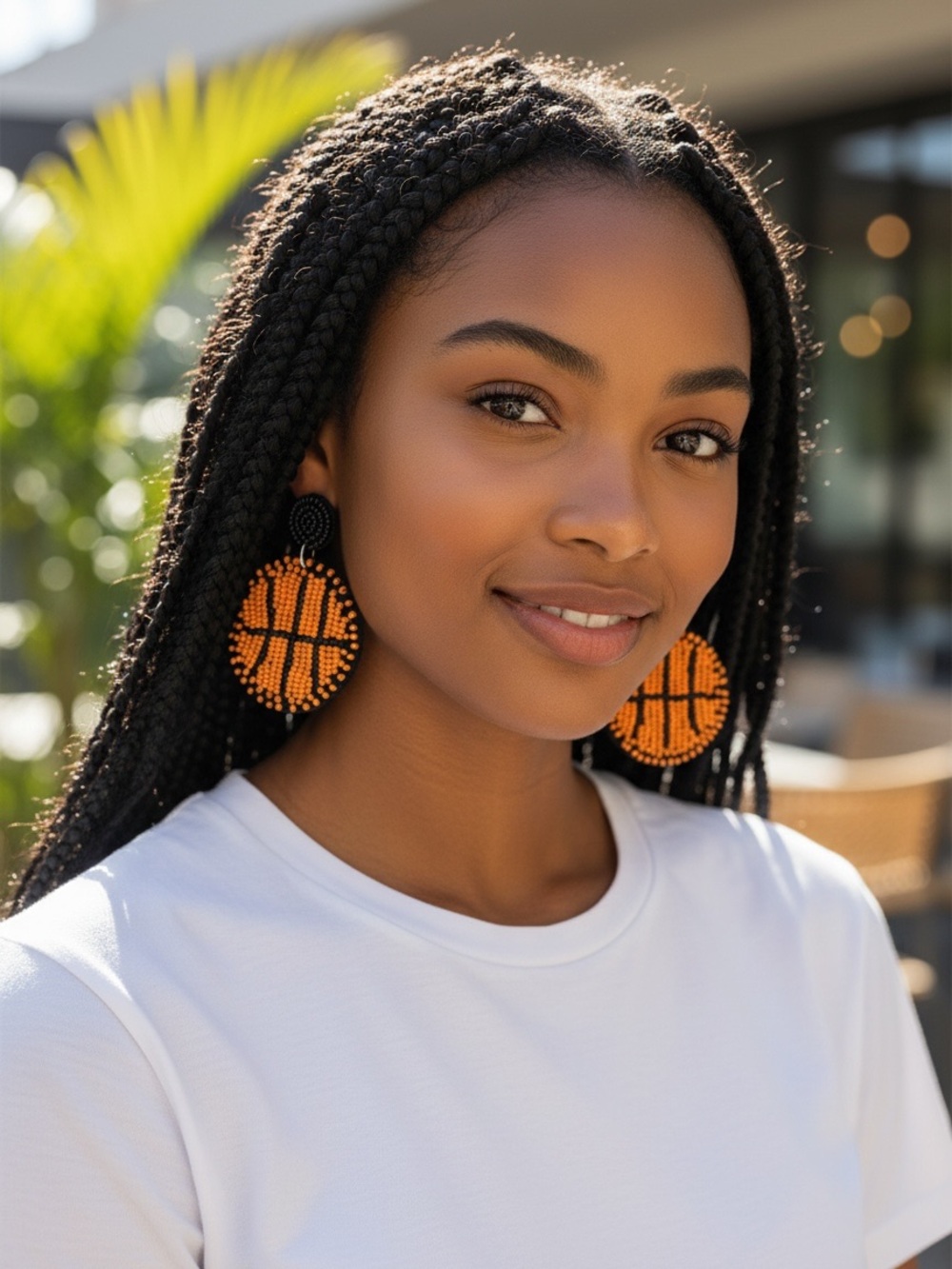 Handmade Beaded Basketball Statement Earrings Orange Black New